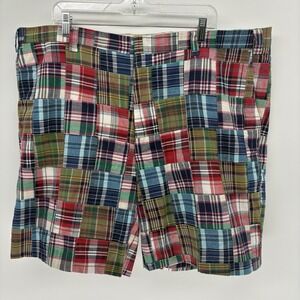 Orvis Madras Plaid Patchwork Chino Shorts Preppy Multicolor Flat Front Men 44